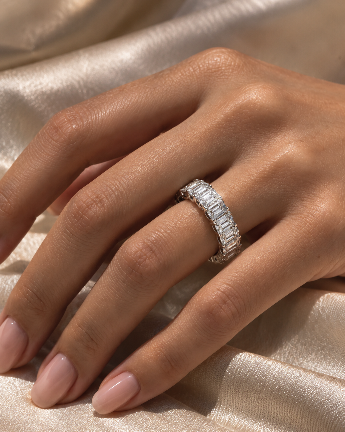 Emerald-Cut Moissanite Eternity Ring