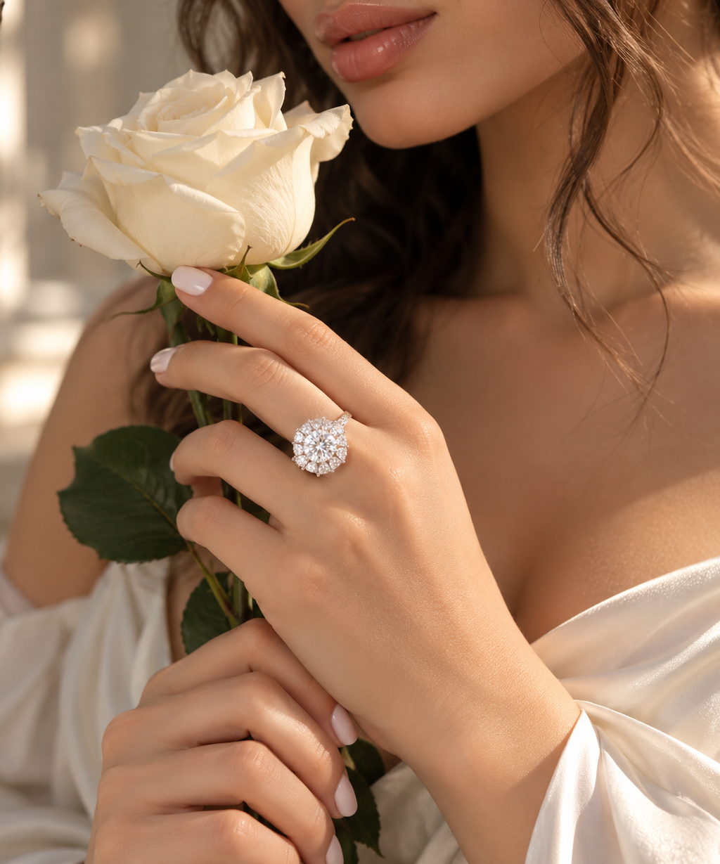 Damask Rose Moissanite Ring