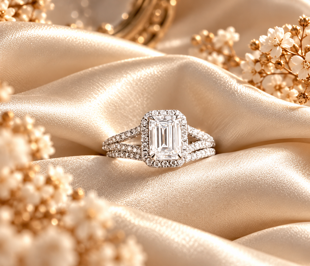 Elara Emerald-Cut Moissanite Ring Set