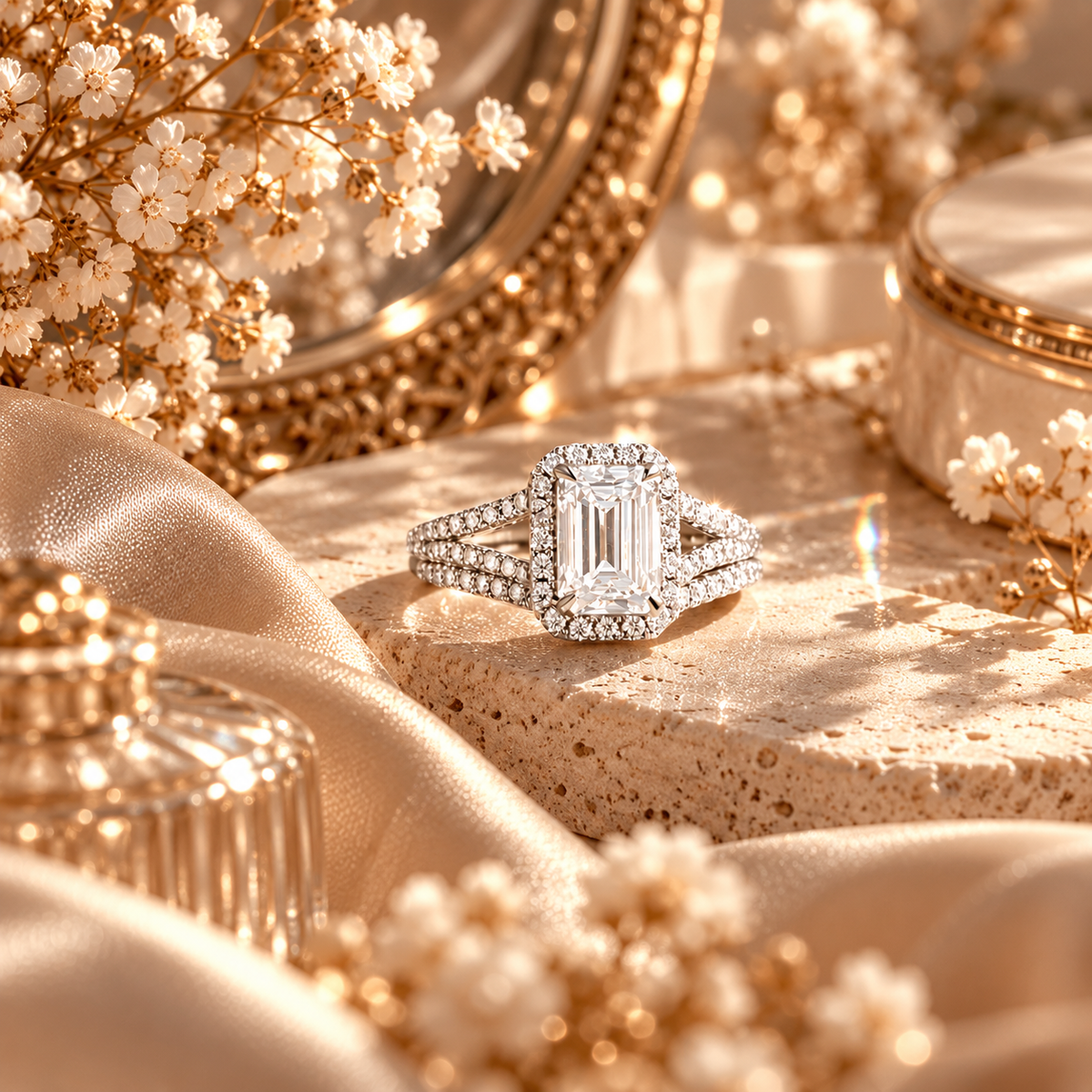 Elara Emerald-Cut Moissanite Ring Set