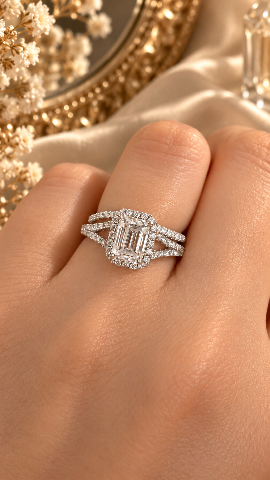 Elara Emerald-Cut Moissanite Ring Set