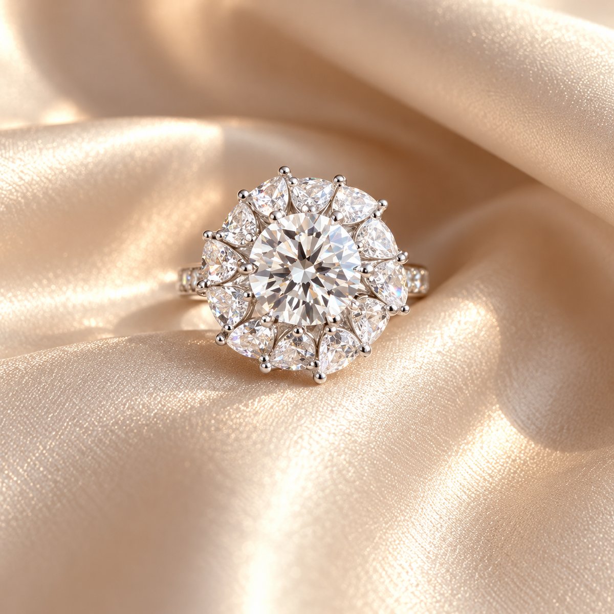 Damask Rose Moissanite Ring