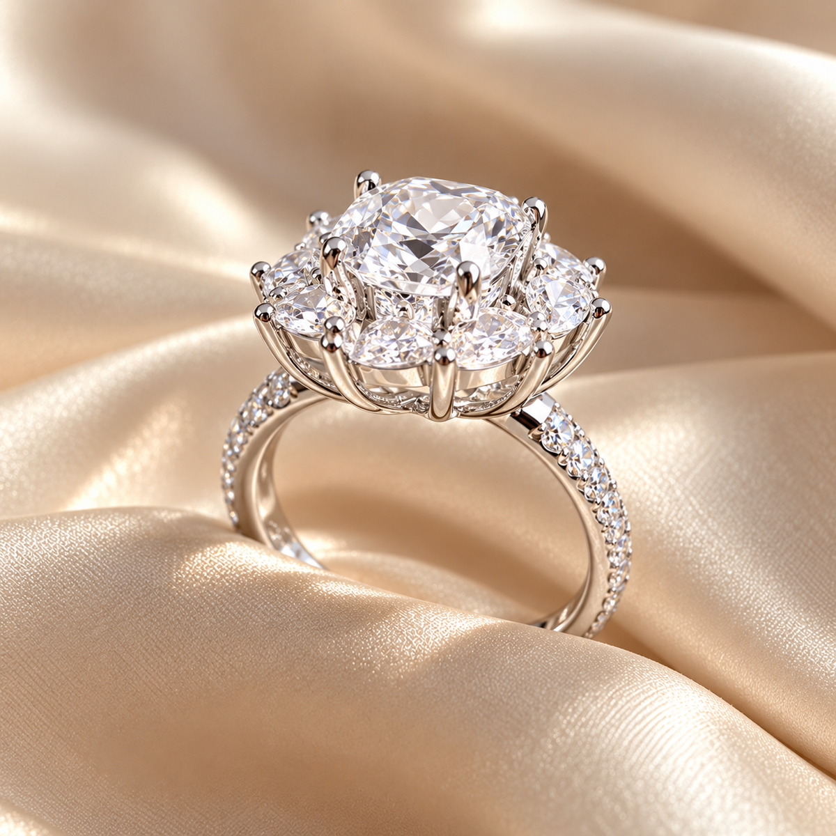 Damask Rose Moissanite Ring