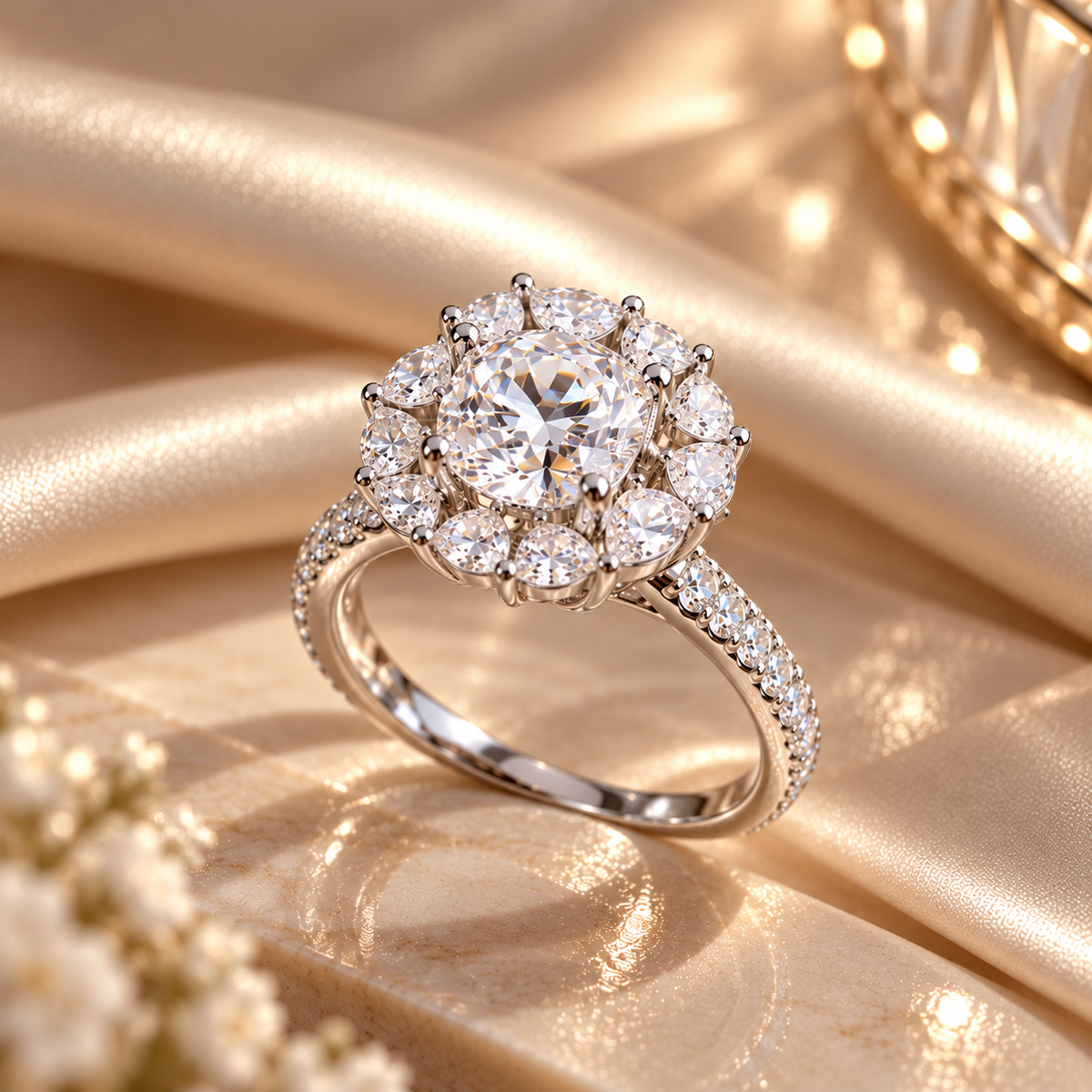 Damask Rose Moissanite Ring