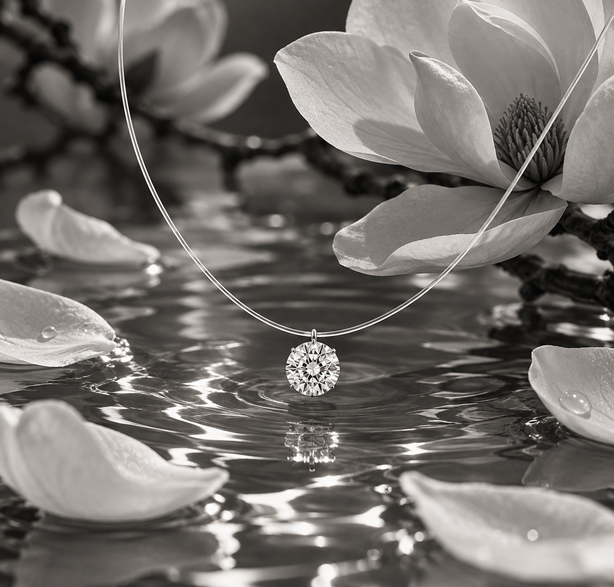 Magnolia Floating Moissanite Necklace
