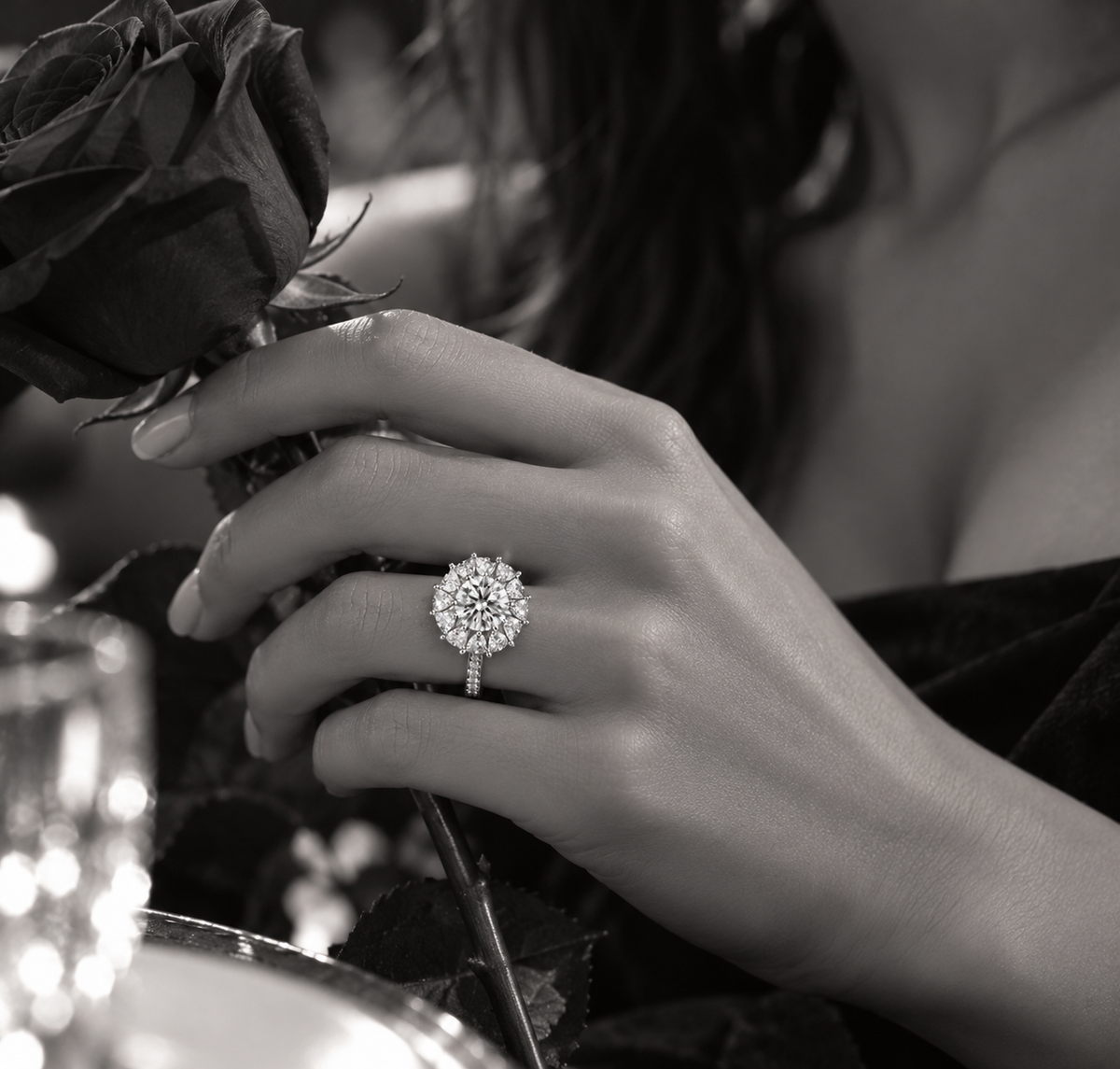 Damask Rose Moissanite Ring