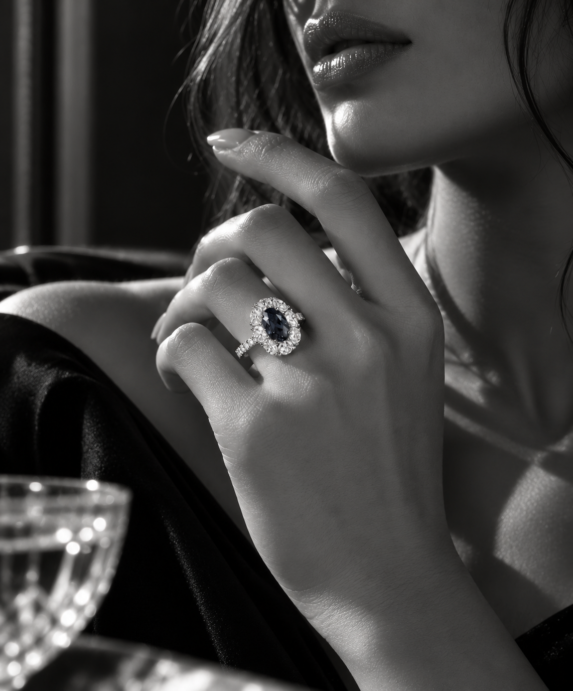 Midnight Blue Moissanite Halo Ring