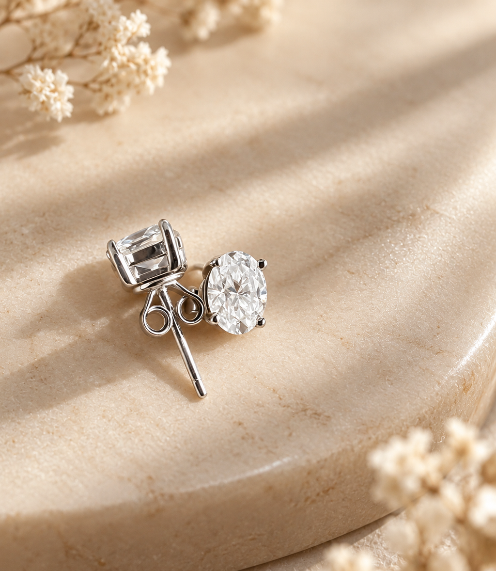 Oval-Cut Moissanite Stud Earrings