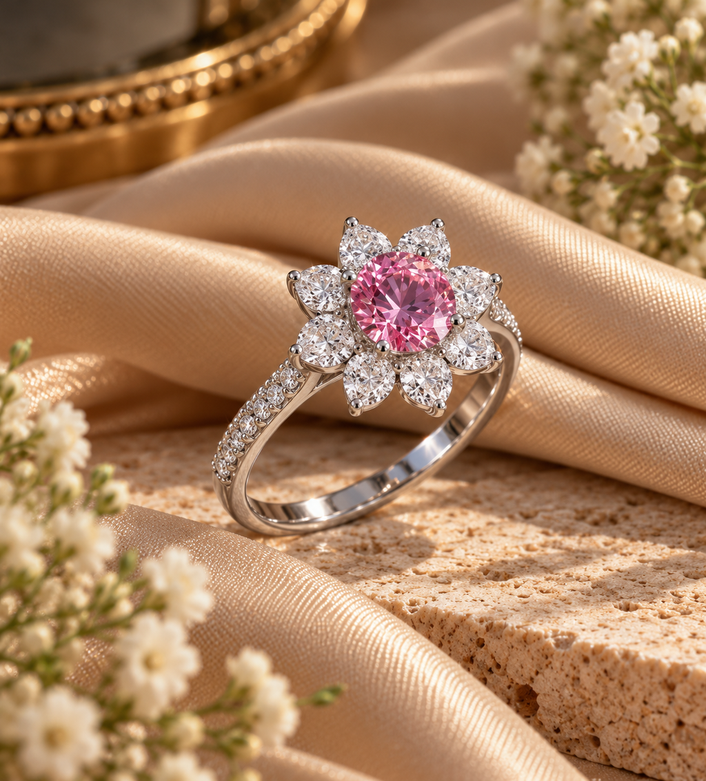 Pink Bloom Moissanite Ring