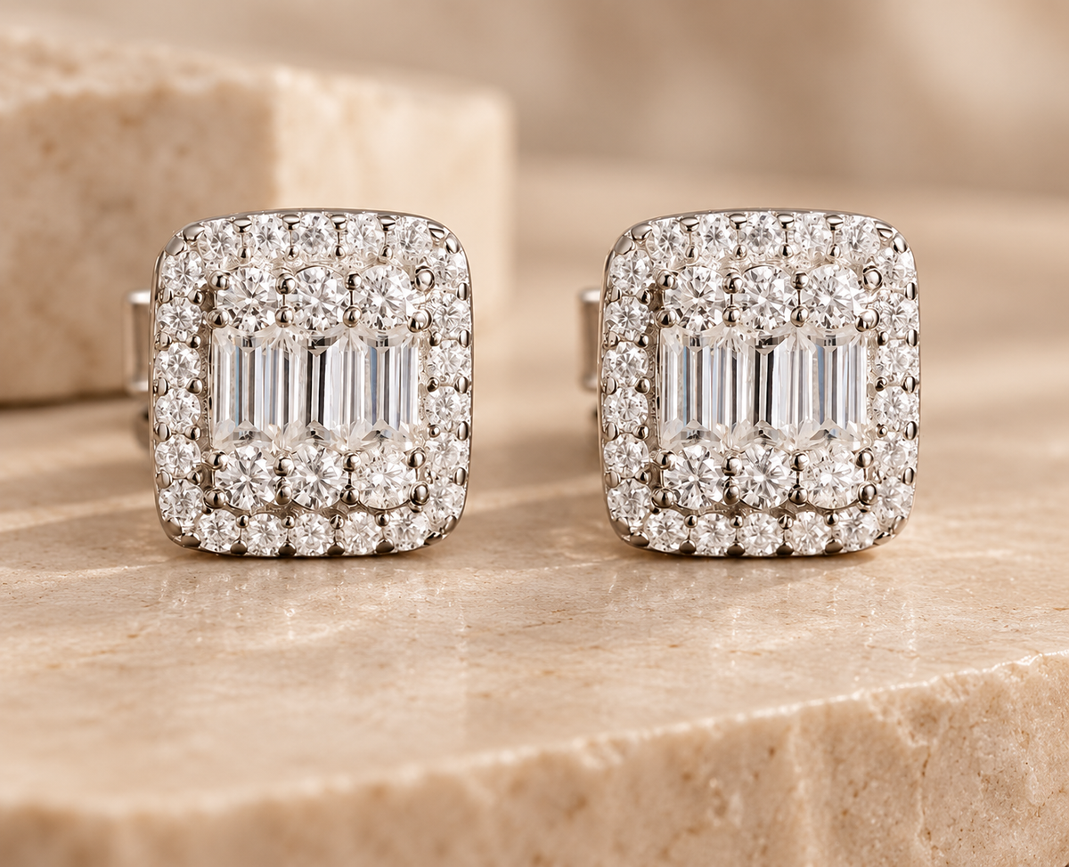 Rebecca Baguette Moissanite Stud Earrings