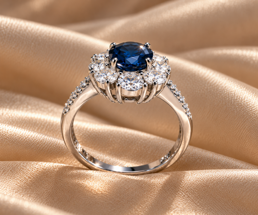 Midnight Blue Moissanite Halo Ring