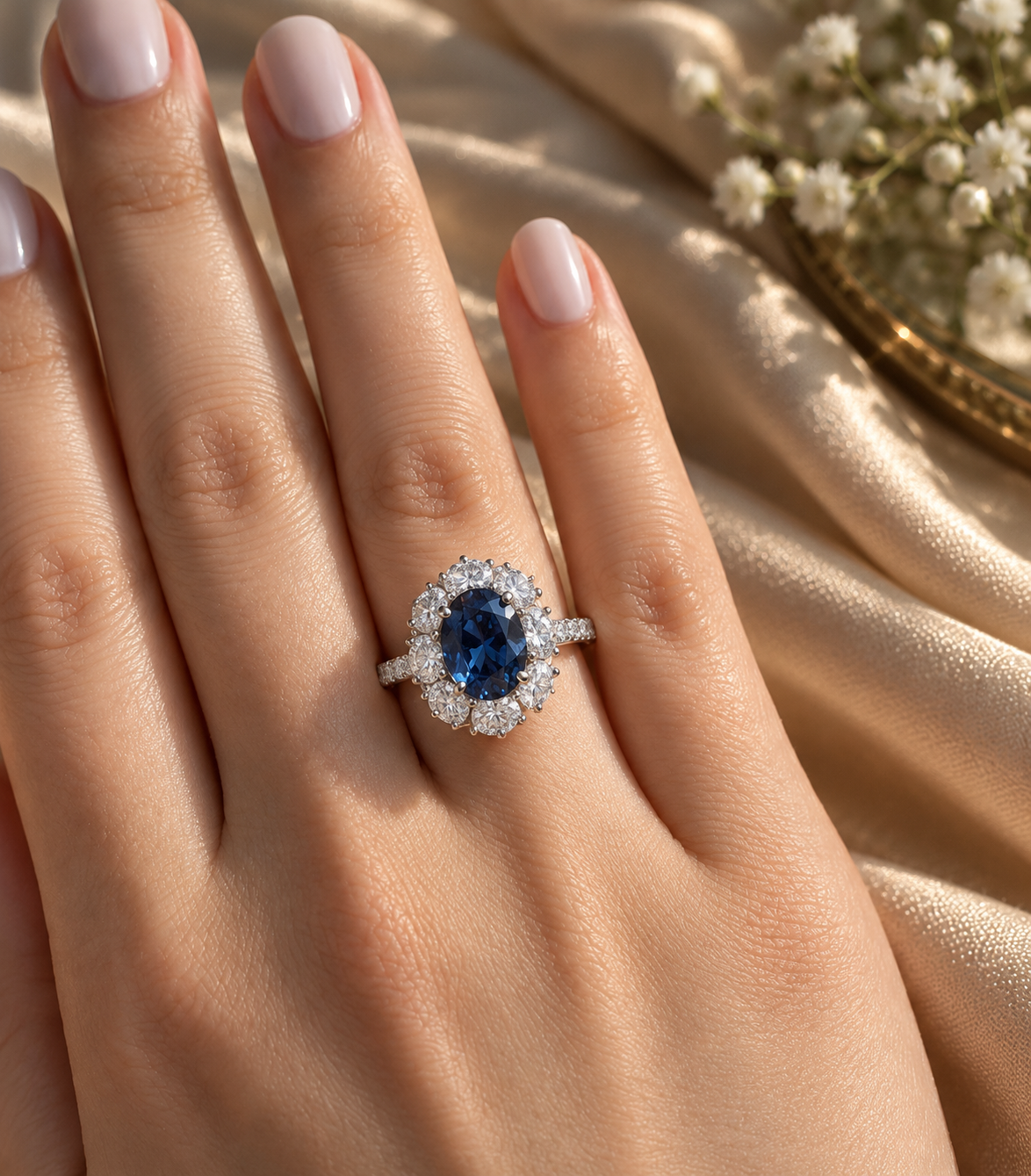Midnight Blue Moissanite Halo Ring