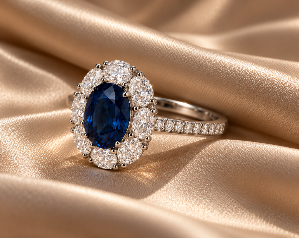 Midnight Blue Moissanite Halo Ring