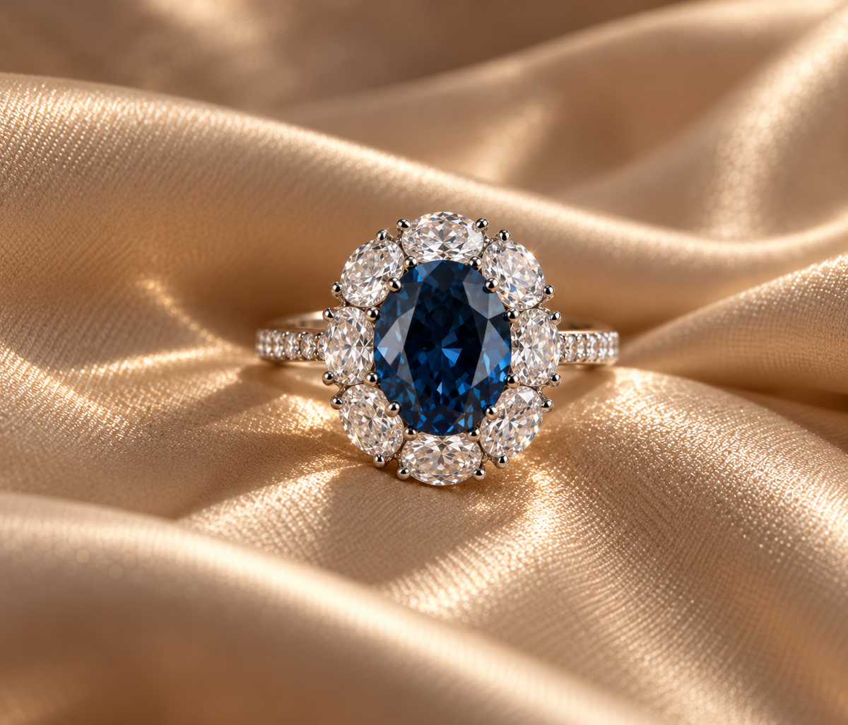 Midnight Blue Moissanite Halo Ring