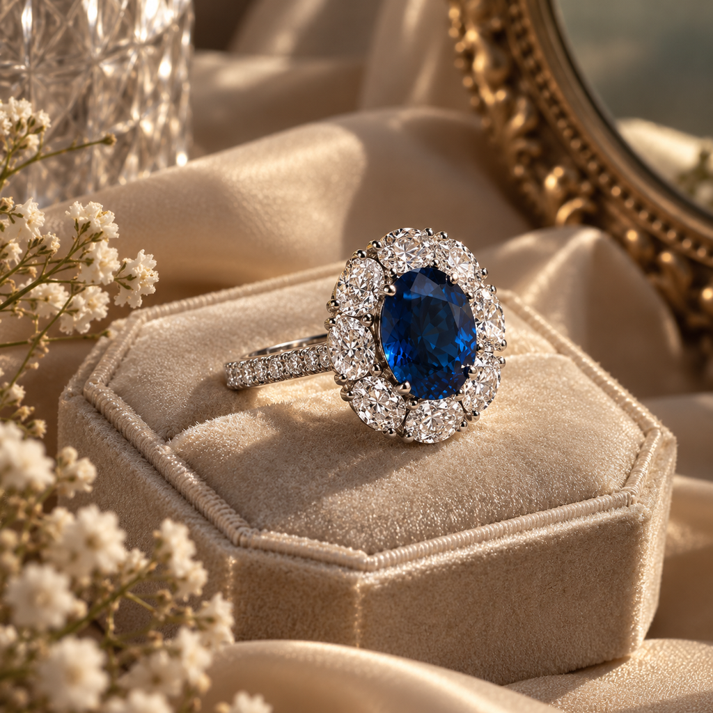 Midnight Blue Moissanite Halo Ring