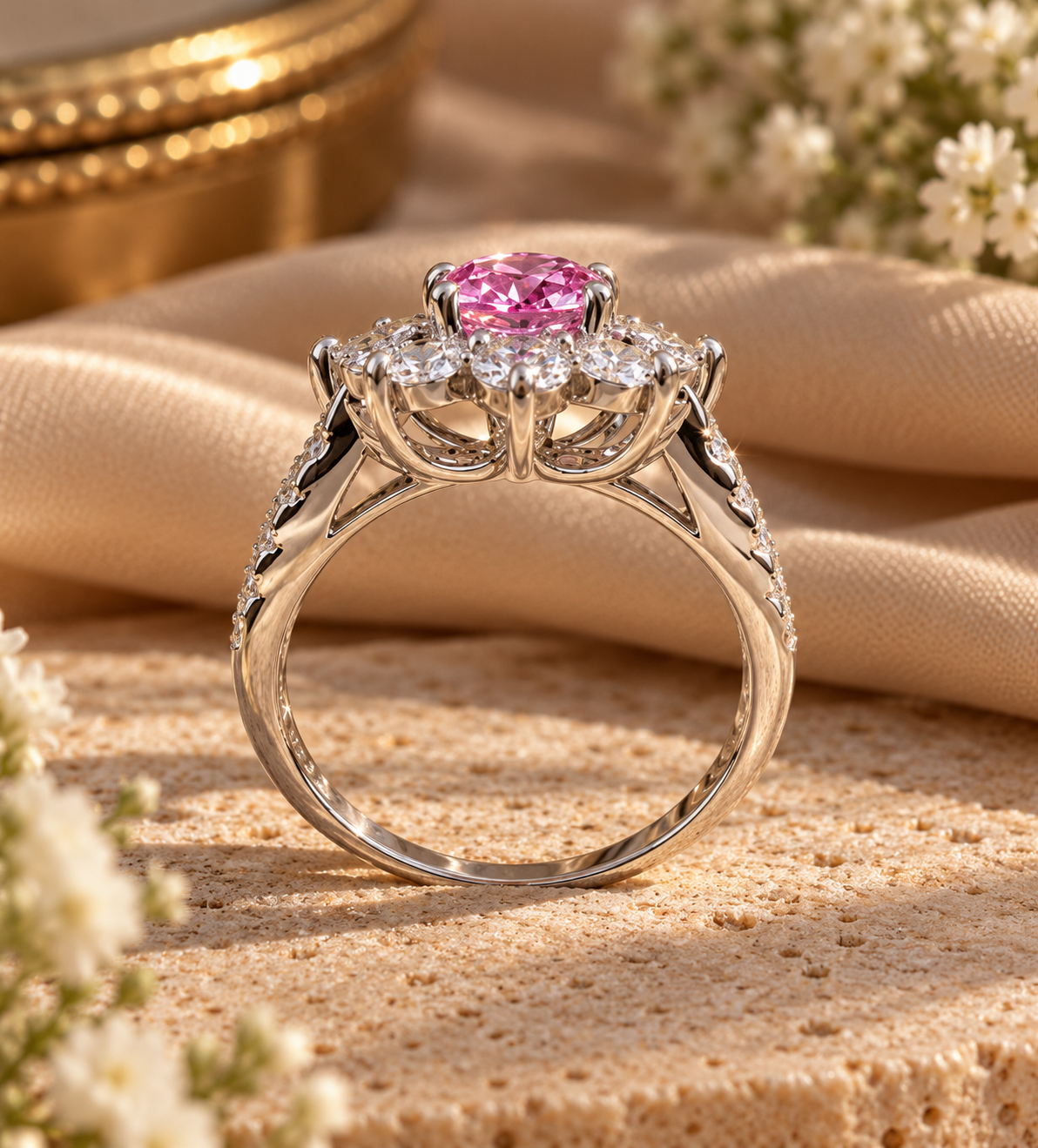 Pink Bloom Moissanite Ring